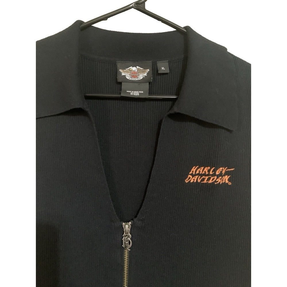 Harley Davidson Vest Women's XL Full Zip Sleeveless Sweater V Neck Black - Picture 9 of 16